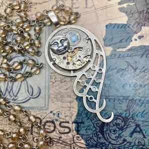 Silver Man Moon Wing Dark Academia Pendant Fantasy Celestial Vintage Watch Part